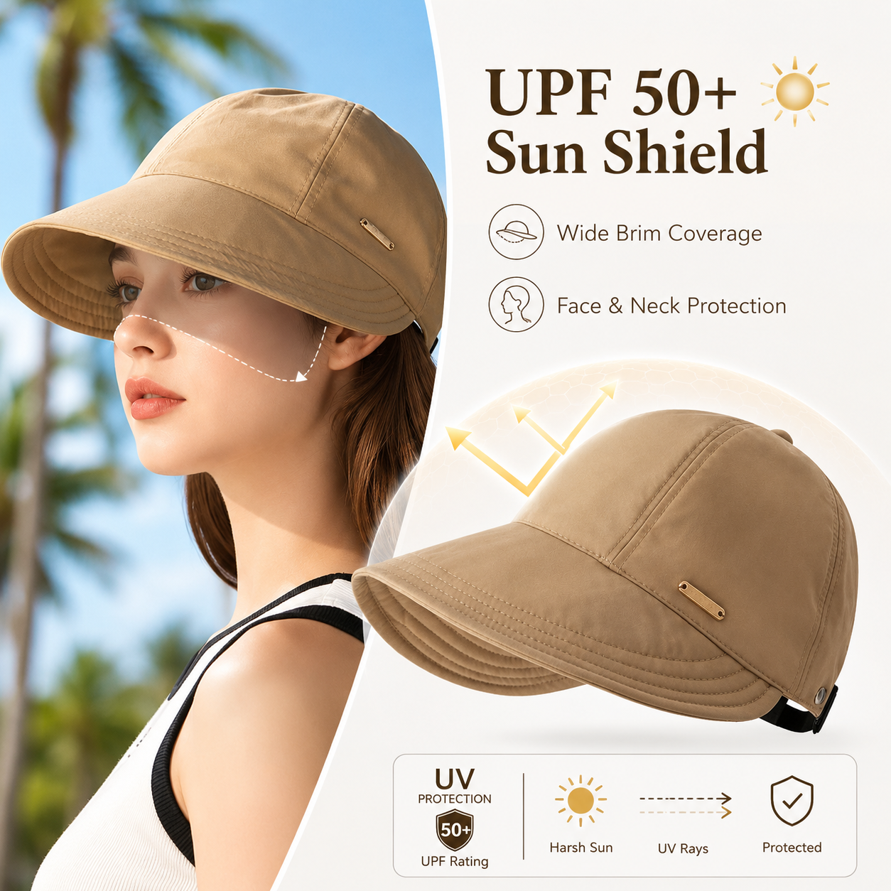 🌴Summer Sale 50% OFF👒UPF 50+ Ponytail Sun Visor Hat