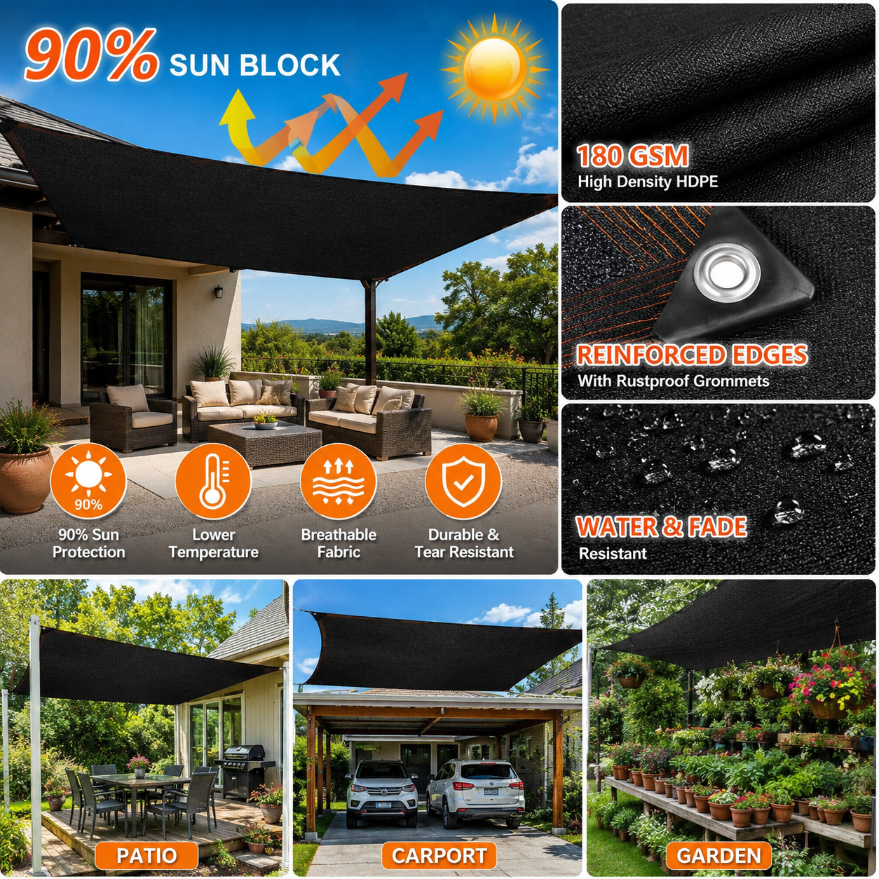 🏡Create the Perfect Backyard Oasis☀️ 🌿90% UV-Blocking Heavy-Duty Shade Cloth