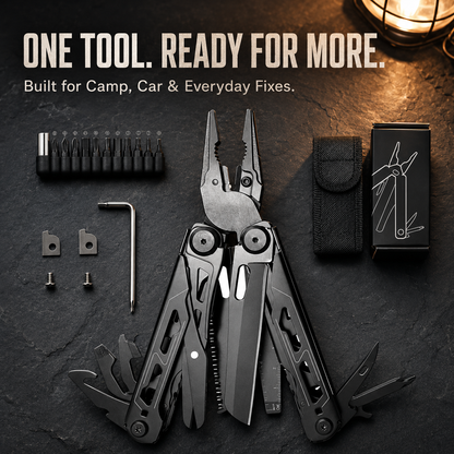 🚀16-in-1 Multitool with Large Scissors | Compact Outdoor Tool for Camping & Repairs