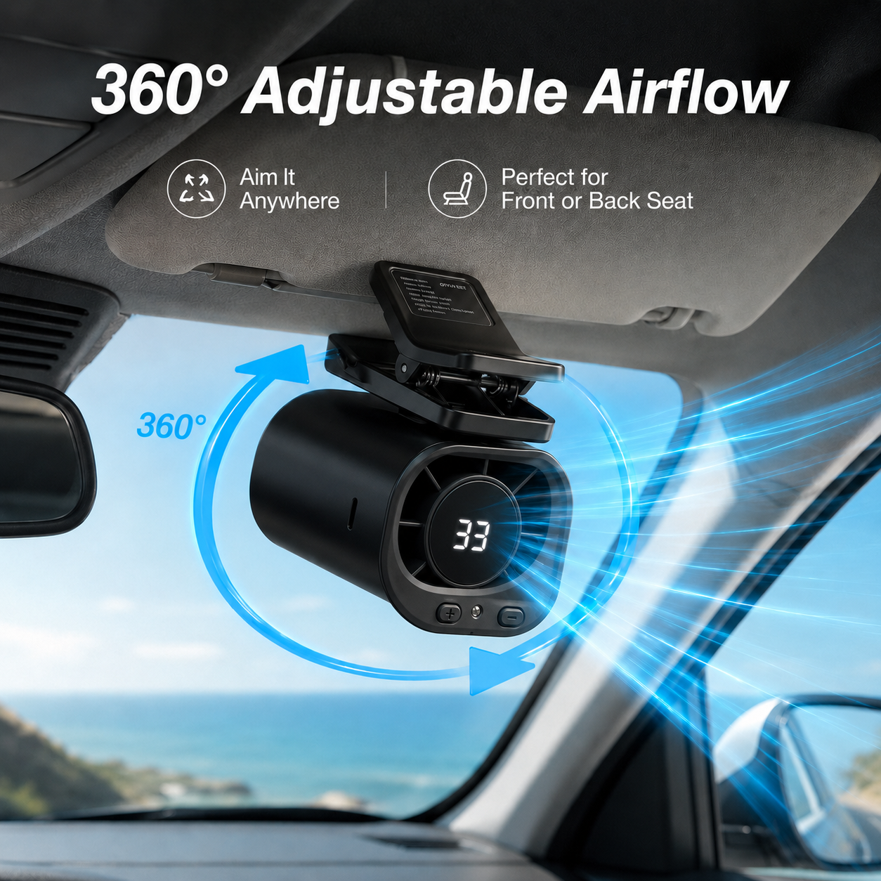 🔥HOT SALE 50% OFF🌀Car Clip Fan with 360° Rotation & USB Rechargeable