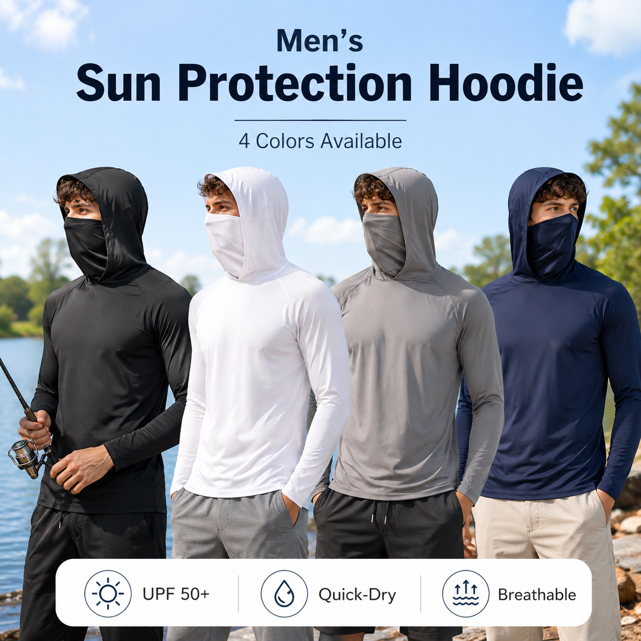 🏕️50K+ Sold⚡Men's UPF 50+ Cooling Hoodie – Soft, Breathable & UV Protection