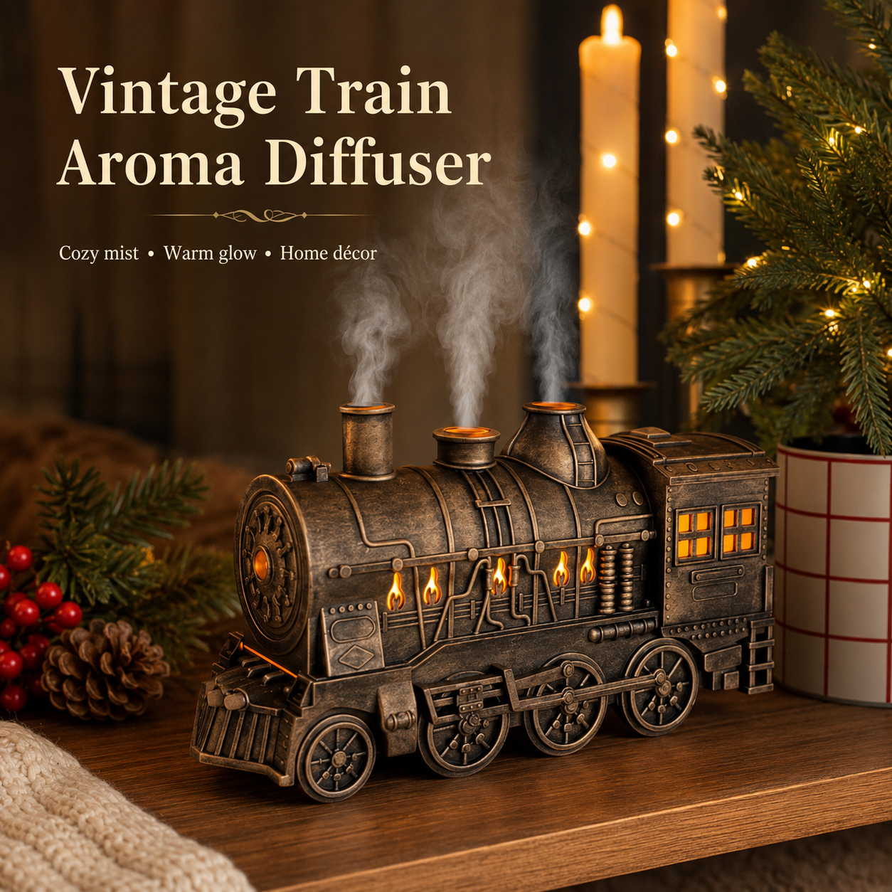 🚂 Vintage Steam Train Aroma Diffuser with Warm Light & Remote
