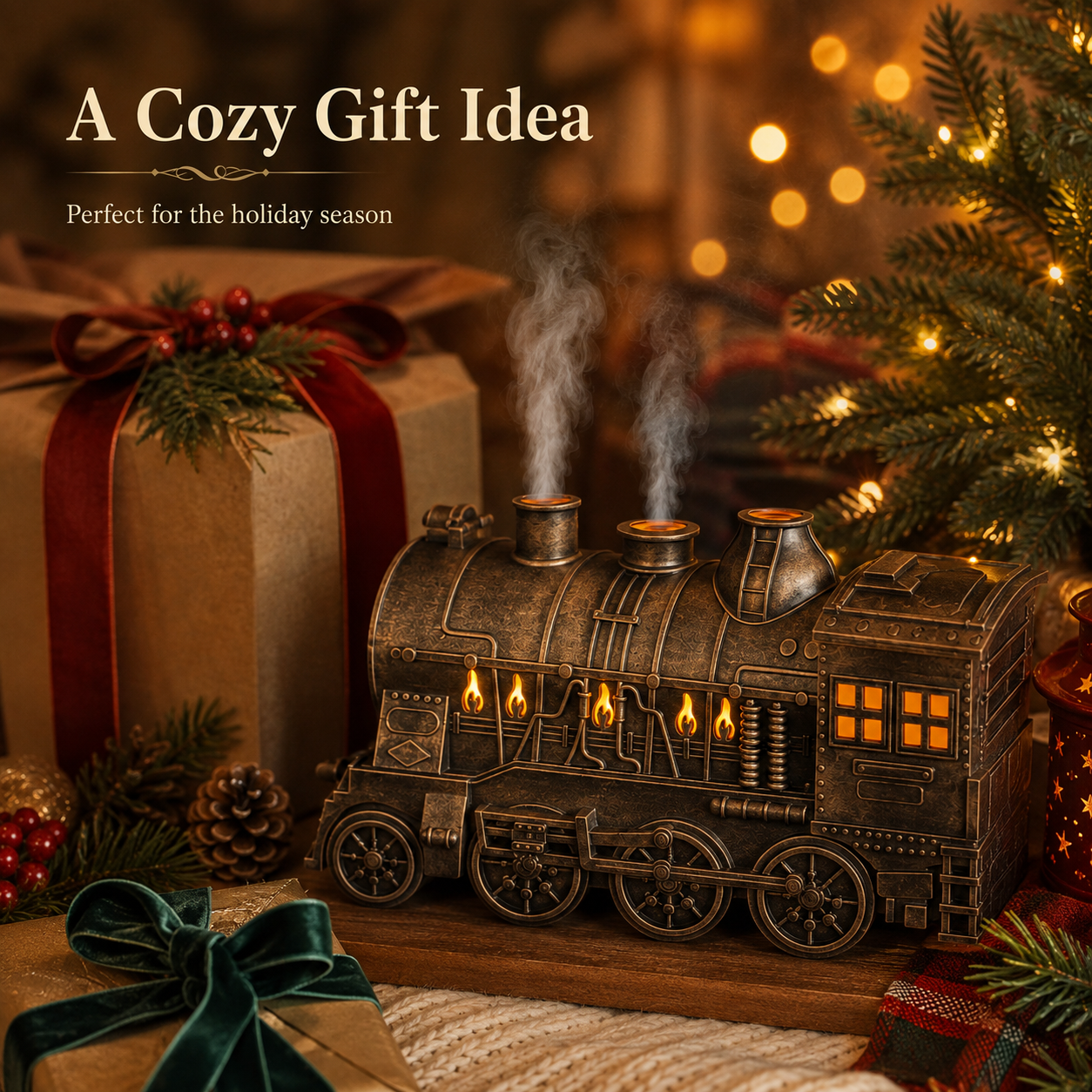 🚂 Vintage Steam Train Aroma Diffuser with Warm Light & Remote