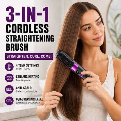 💇‍♀️✨3-in-1 Cordless Hair Straightener Comb – Style Anywhere, Anytime