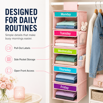 🎁 50% OFF TODAY 👗 5-Day Hanging Outfit Organizer ✨ Plan 5 Outfits. Grab & Go.