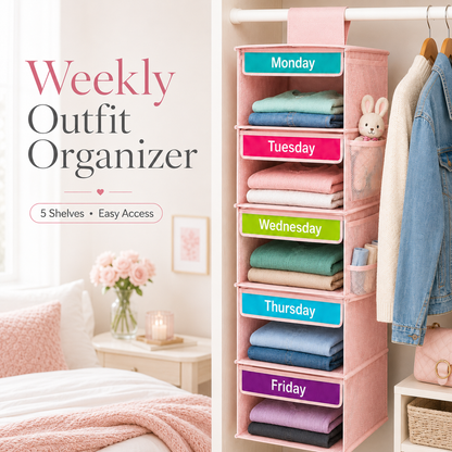 🎁 50% OFF TODAY 👗 5-Day Hanging Outfit Organizer ✨ Plan 5 Outfits. Grab & Go.