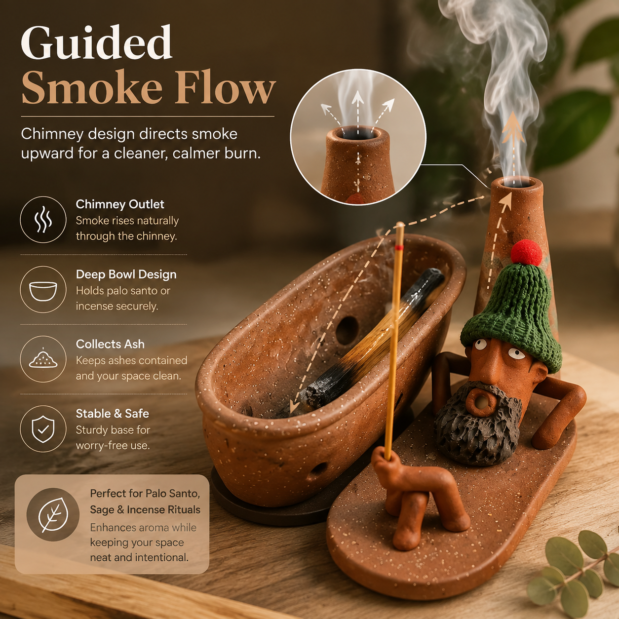 🌿 Terracotta Palo Santo Holder – Handmade Incense Burner For Calm Home Rituals