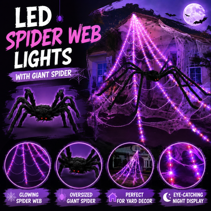 🔥🕷️250-LED Spider Web Lights with Giant Black Spider – 8 Modes & Remote
