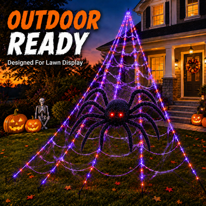 🔥🕷️250-LED Spider Web Lights with Giant Black Spider – 8 Modes & Remote