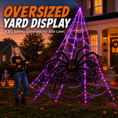 🔥🕷️250-LED Spider Web Lights with Giant Black Spider – 8 Modes & Remote