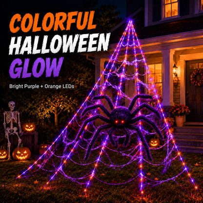 🔥🕷️250-LED Spider Web Lights with Giant Black Spider – 8 Modes & Remote