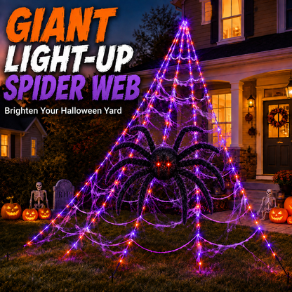 🔥🕷️250-LED Spider Web Lights with Giant Black Spider – 8 Modes & Remote
