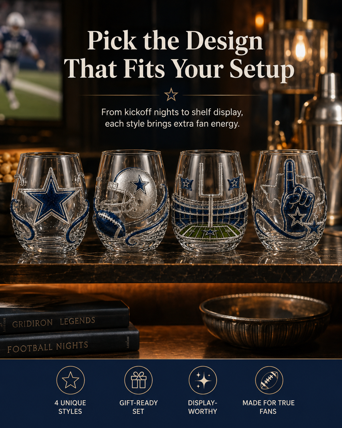 🏈 Football Game Day Glass – Decorative Stemless Drinking Glass