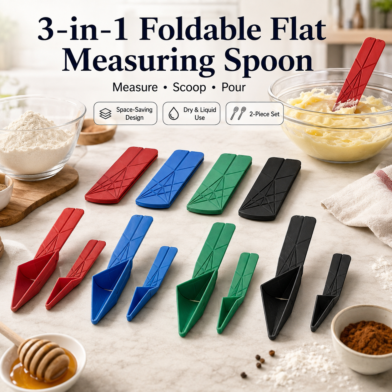 🍳 3-in-1 Kitchen Measuring Spoons – Fold, Measure & Store