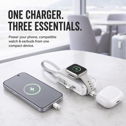 🔥50% OFF TODAY🔋 3-in-1 Mini Power Bank – Phone, Watch & Foldable Stand