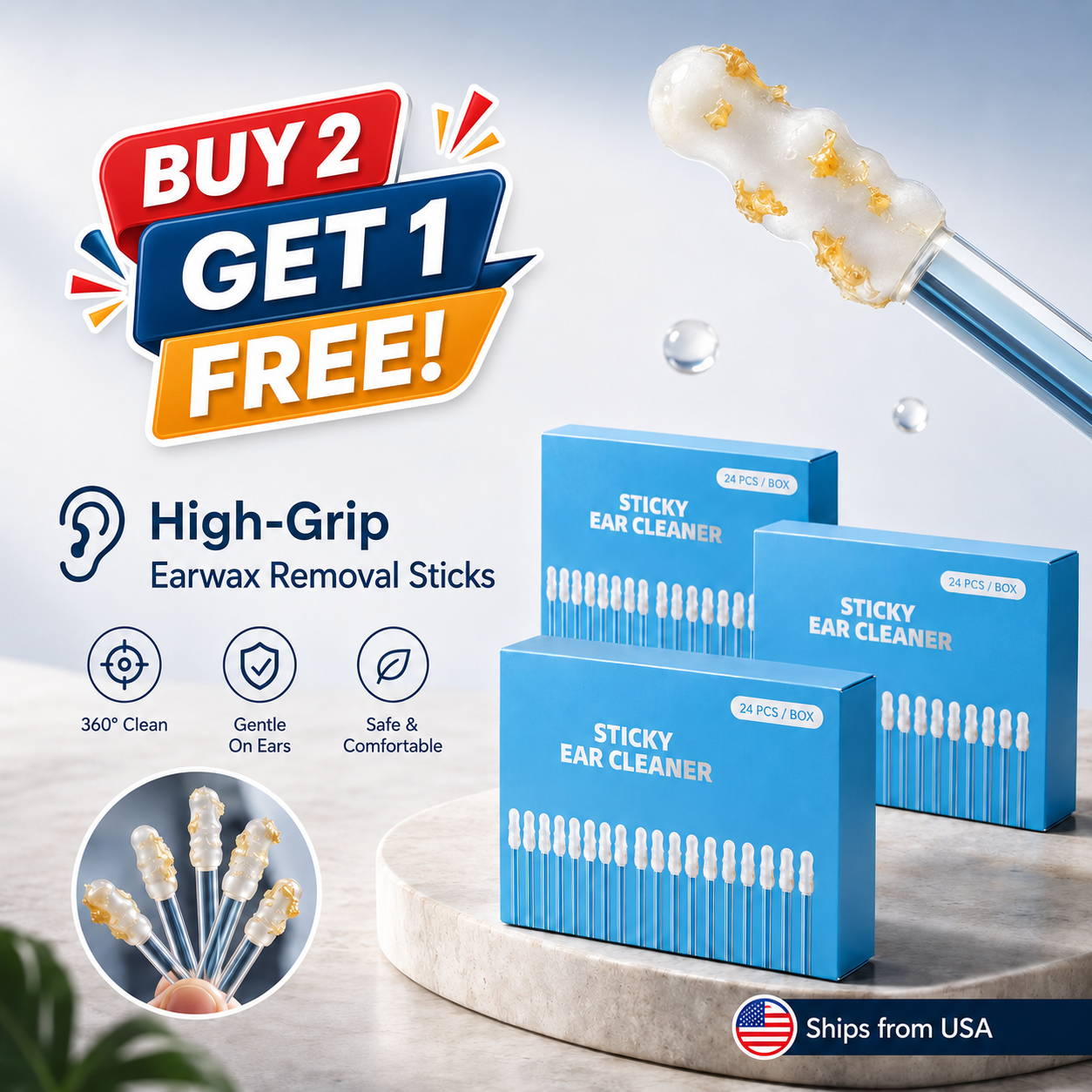 💥BUY 2 GET 1 FREE👂High-Grip Earwax Removal Sticks