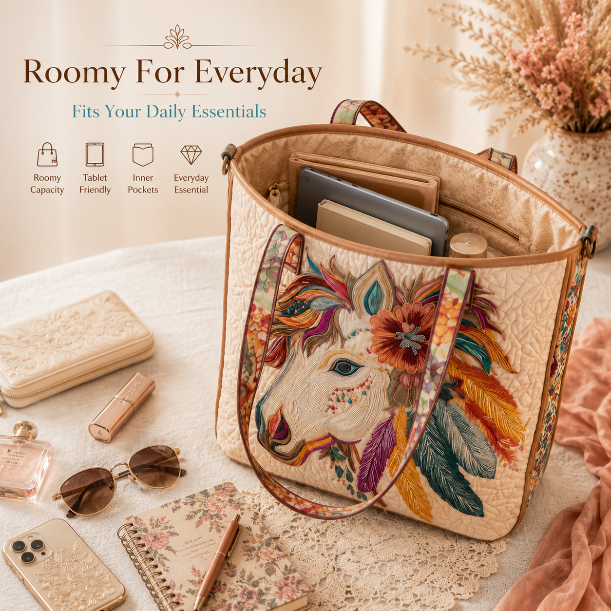🌄 Western Heritage Tote Bag – Rustic Boho Style