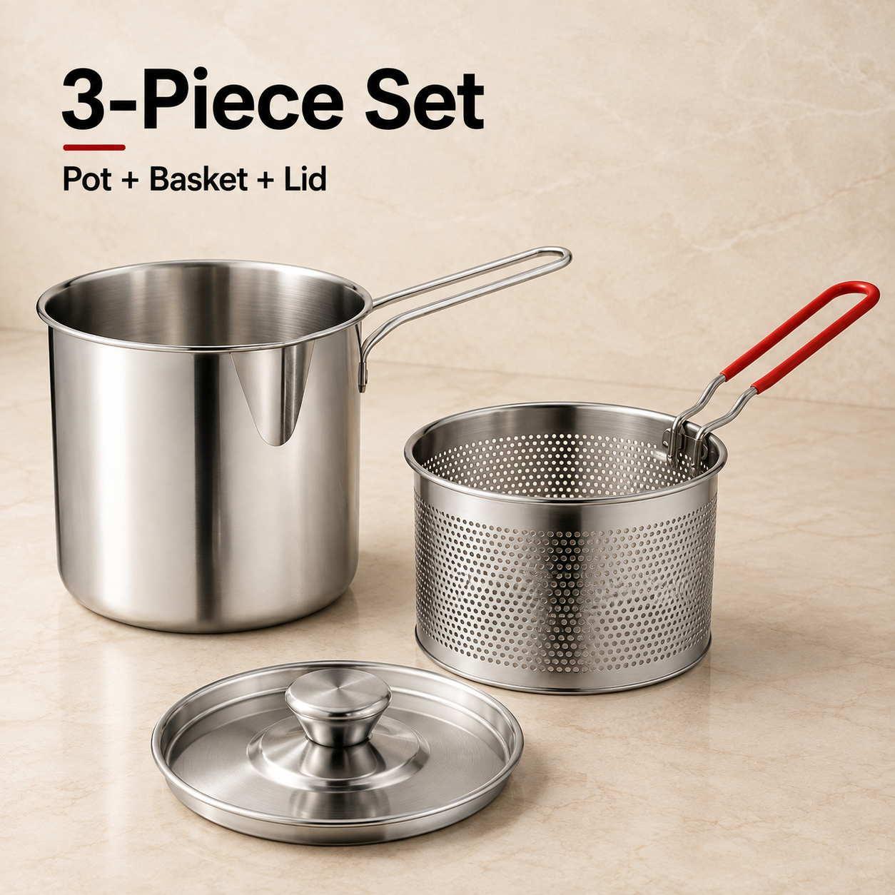 2026🔥🍟 Personal Mini Deep Fryer Set – Stainless Steel Pot with Lift-Out Draining Basket & Food Tongs