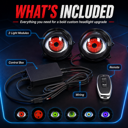 👁️ Demon Eye RGB Headlight Kit – Animated Iris Car Lighting Upgrade