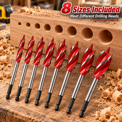 💯🔥8PCS Complete Wood Drilling Set – 10–25mm Heavy-Duty 4-Flute Bits for Every Job