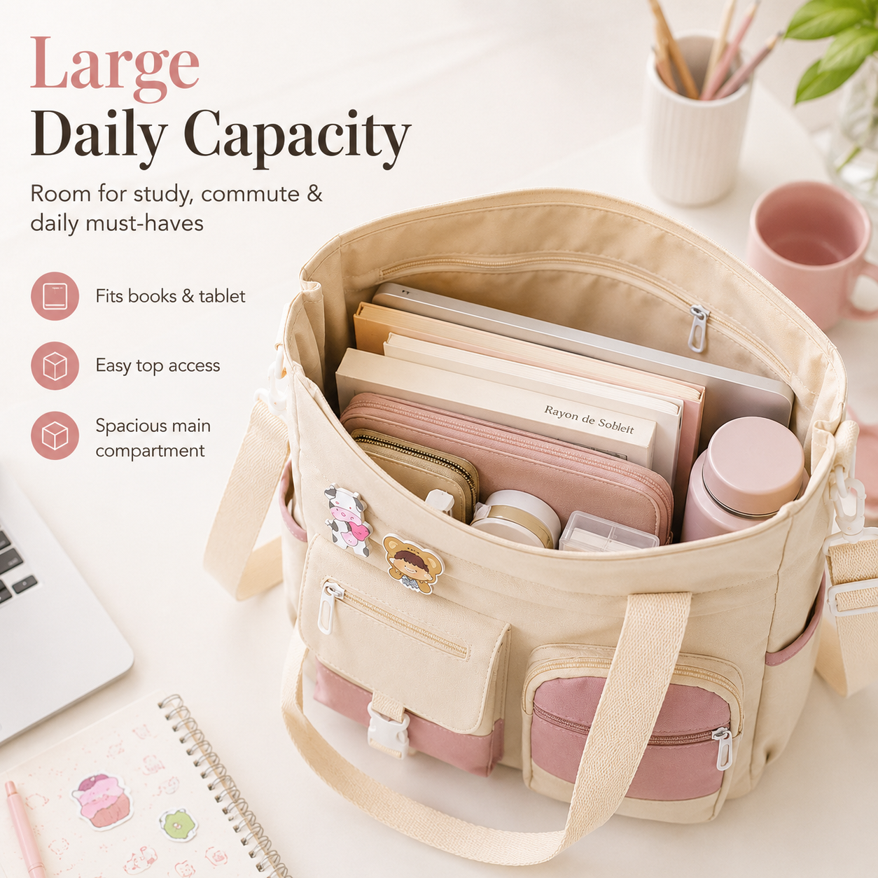 🎀👜Large Canvas Shoulder Bag – Perfect for College, Work & Daily Life