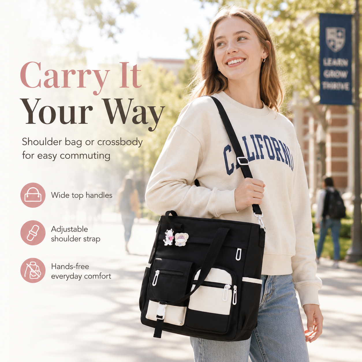 🎀👜Large Canvas Shoulder Bag – Perfect for College, Work & Daily Life