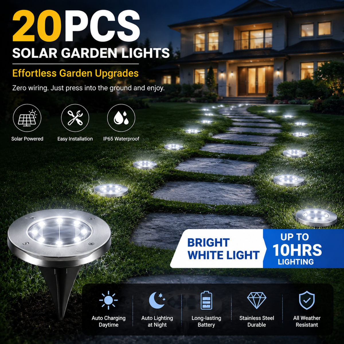 ✨🏡8-LED Solar Garden Lights – Waterproof Outdoor Pathway Decor