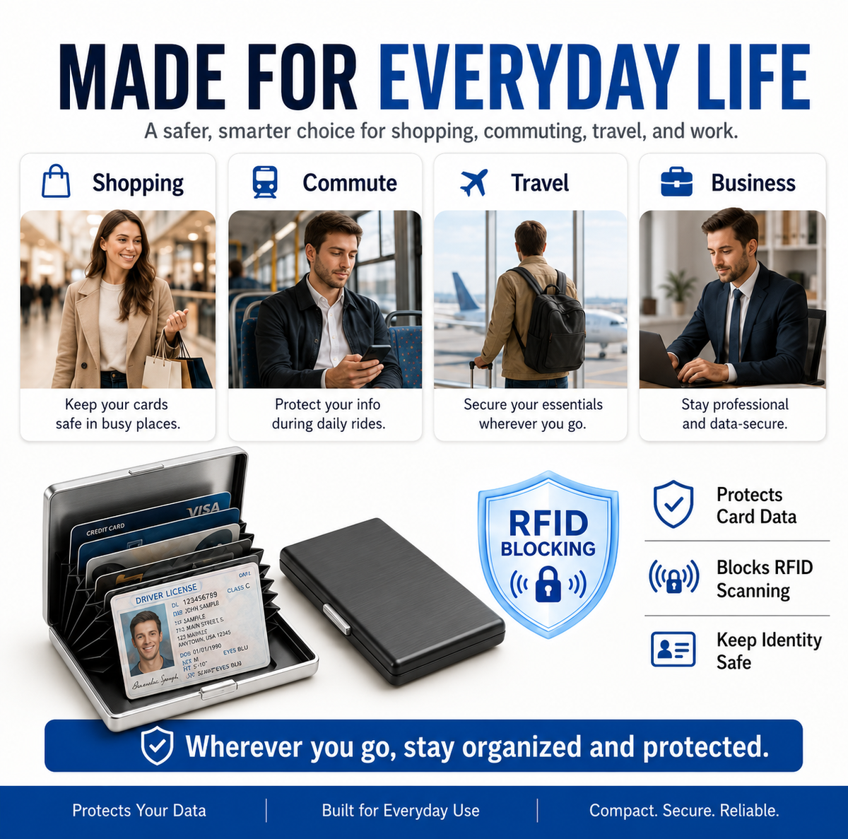 🛡️ RFID Blocking Metal Card Holder – Slim Stainless Steel Wallet ⚡
