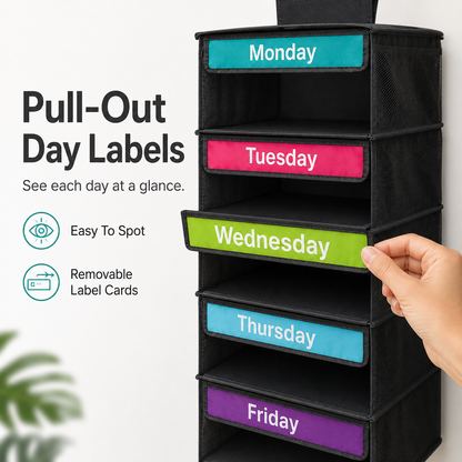 🎁 50% OFF TODAY 👗 5-Day Hanging Outfit Organizer ✨ Plan 5 Outfits. Grab & Go.