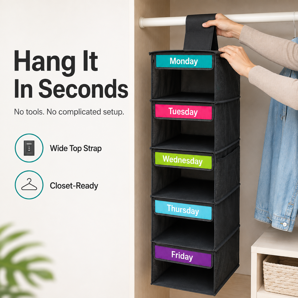 🎁 50% OFF TODAY 👗 5-Day Hanging Outfit Organizer ✨ Plan 5 Outfits. Grab & Go.