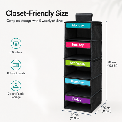 🎁 50% OFF TODAY 👗 5-Day Hanging Outfit Organizer ✨ Plan 5 Outfits. Grab & Go.