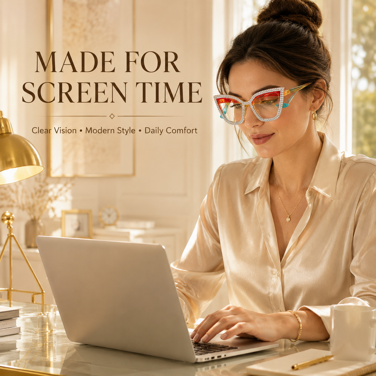 Cat Eye Anti-Blue Light Reading Glasses - Diamond Inlaid