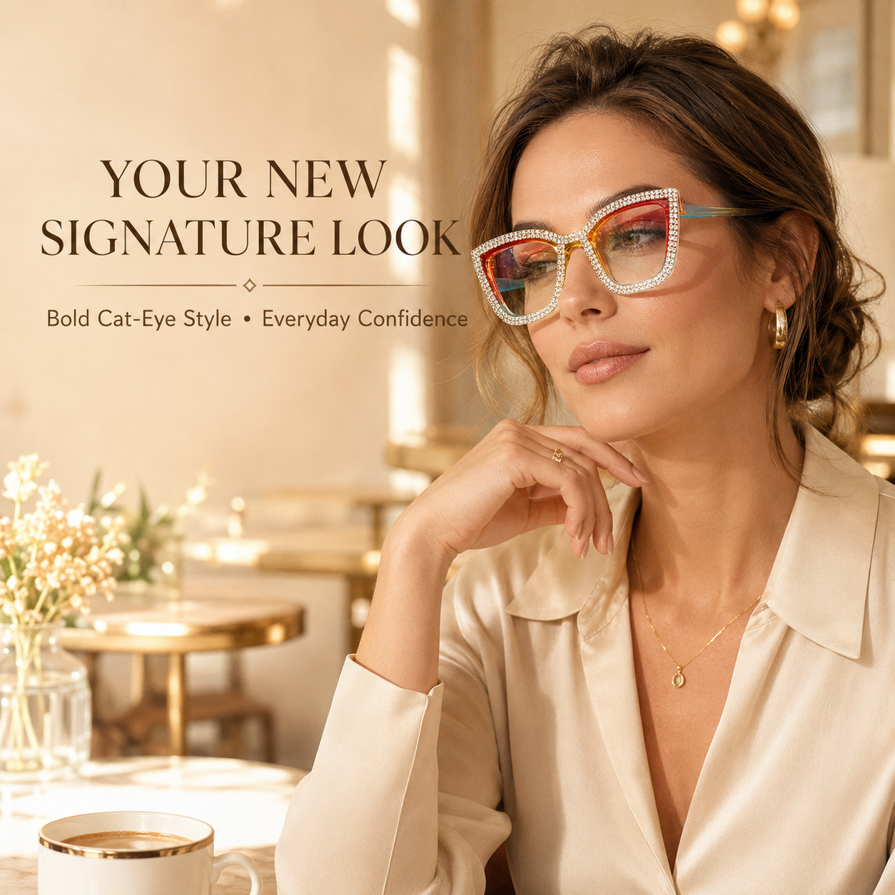 Cat Eye Anti-Blue Light Reading Glasses - Diamond Inlaid
