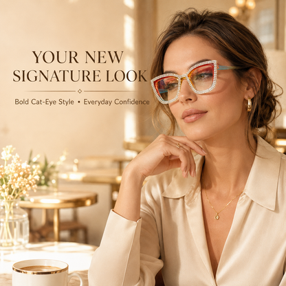 Cat Eye Anti-Blue Light Reading Glasses - Diamond Inlaid