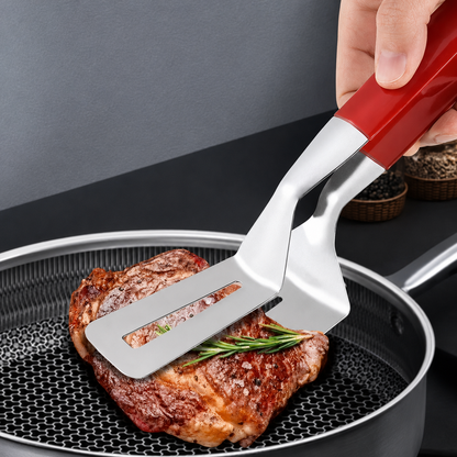 🍳 2-in-1 Spatula Tongs for Cooking and BBQ – Stainless Steel Food Flipper