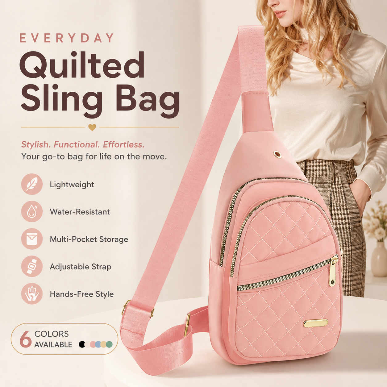 Solid Color Quilted Fanny Pack for Women - Large Capacity