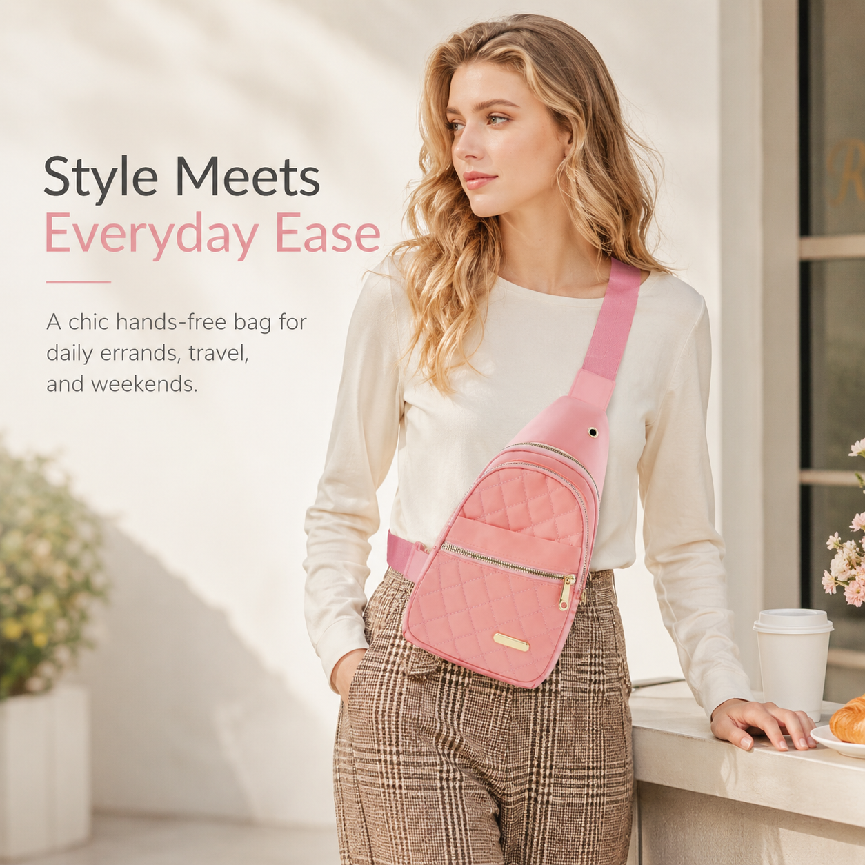 Solid Color Quilted Fanny Pack for Women - Large Capacity