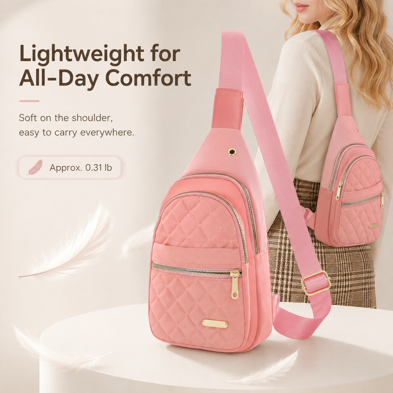 Solid Color Quilted Fanny Pack for Women - Large Capacity