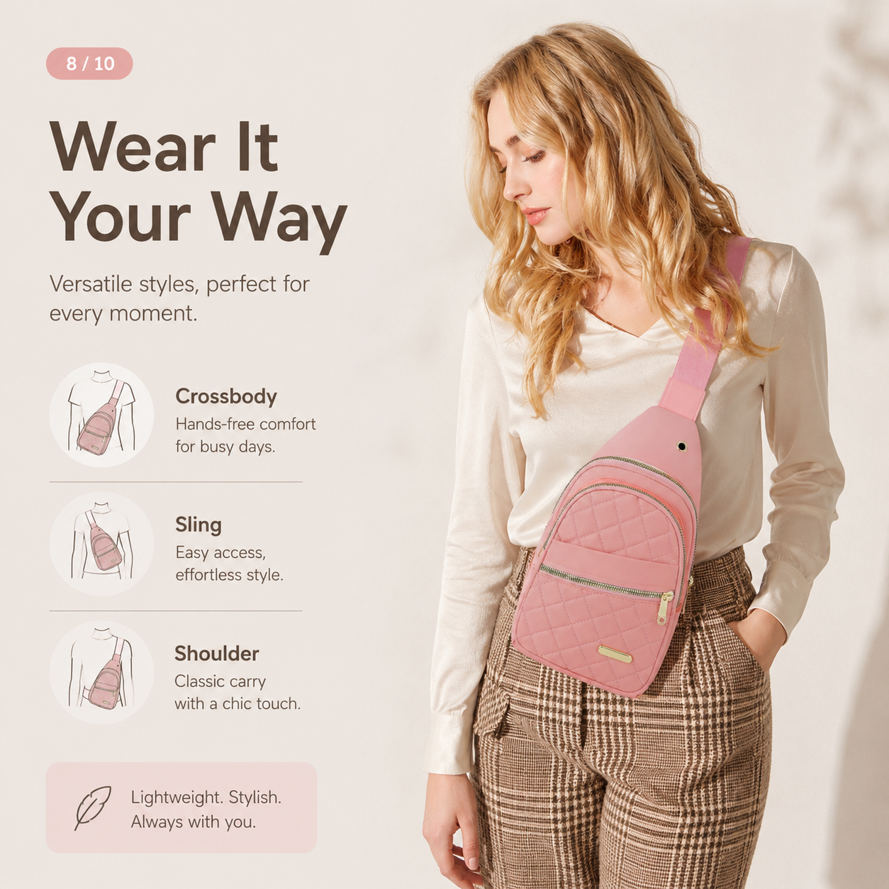 Solid Color Quilted Fanny Pack for Women - Large Capacity