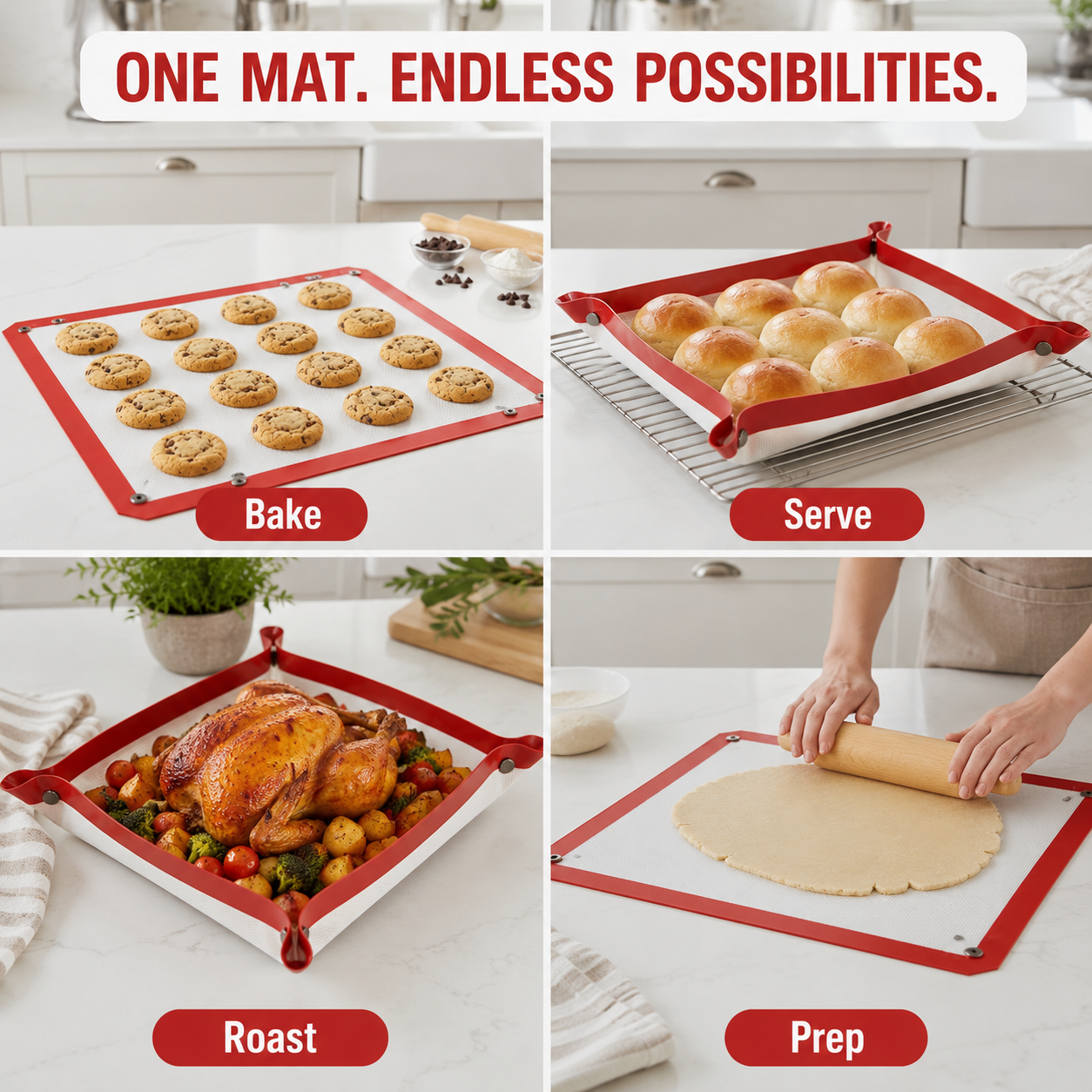 Full Size Silicone Baking Mat with Snap Lock Edges