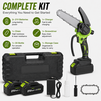 🌿 6-Inch Cordless Mini Chainsaw – Brushless 900W Pruning Saw with 2 Batteries
