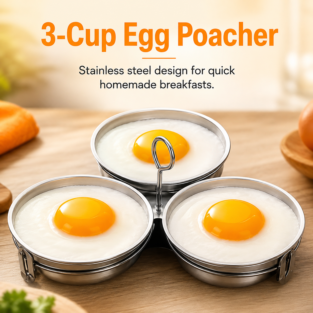 🍳 3-Cup Stainless Steel Egg Poacher – Stovetop Egg Steamer Insert 🥚