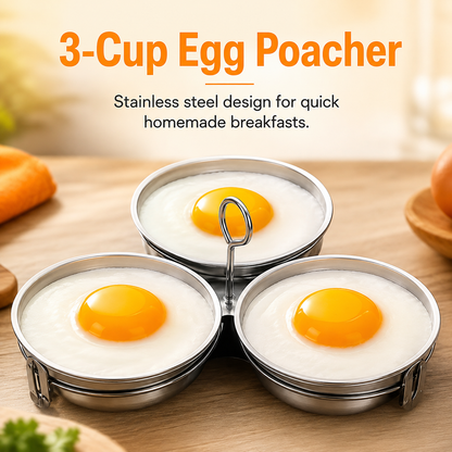 🍳 3-Cup Stainless Steel Egg Poacher – Stovetop Egg Steamer Insert 🥚