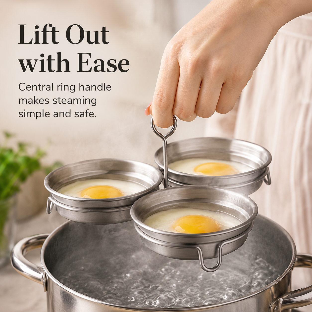 🍳 3-Cup Stainless Steel Egg Poacher – Stovetop Egg Steamer Insert 🥚