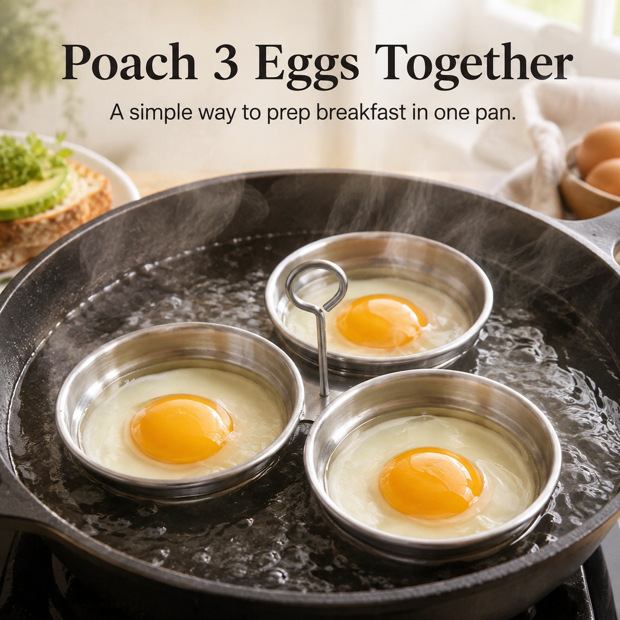 🍳 3-Cup Stainless Steel Egg Poacher – Stovetop Egg Steamer Insert 🥚
