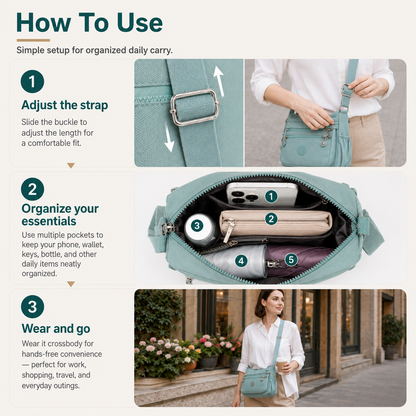 🛍️Multi-Pocket Crossbody Bag – Lightweight Nylon Shoulder Bag