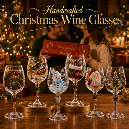 50% OFF TODAY🎨 Deluxe  Sculpted Christmas Wine Glass Set (6-Piece) — Luxury Gift Box
