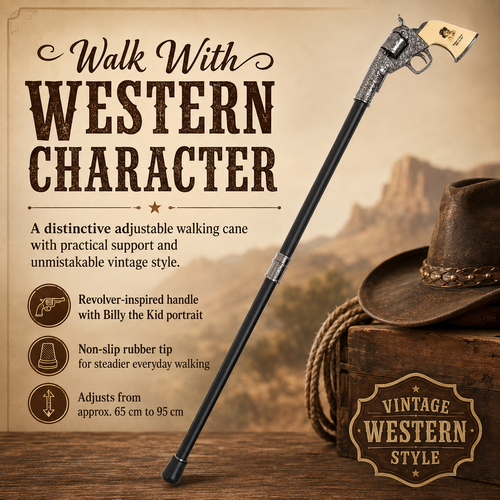 🤠 Western Revolver Walking Cane – Adjustable Vintage Design
