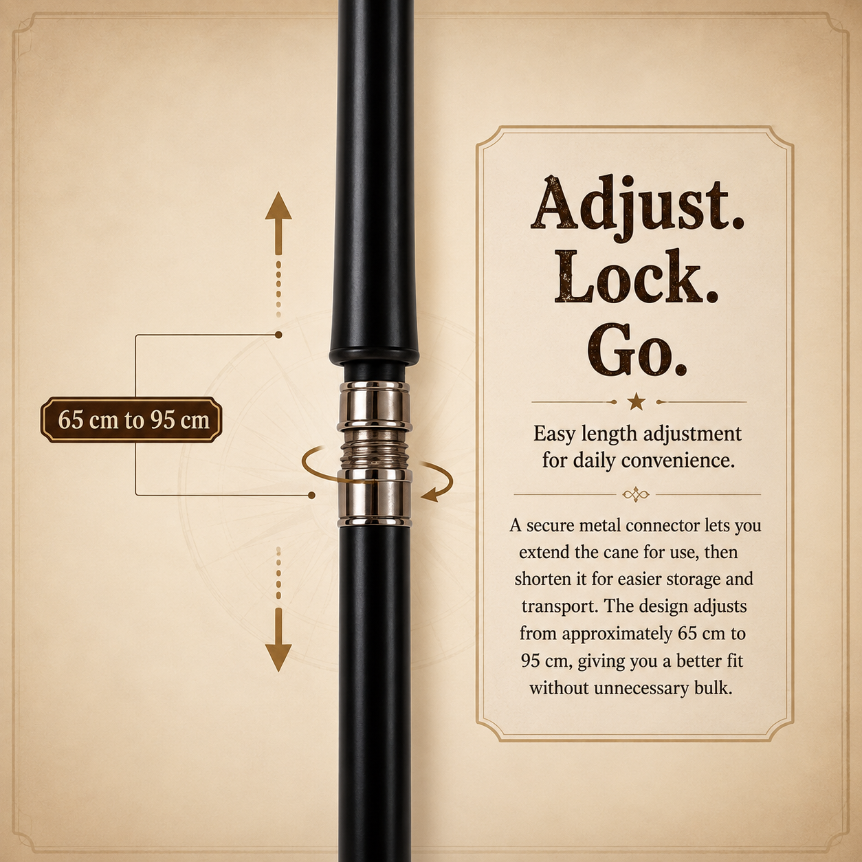 🤠 Western Revolver Walking Cane – Adjustable Vintage Design
