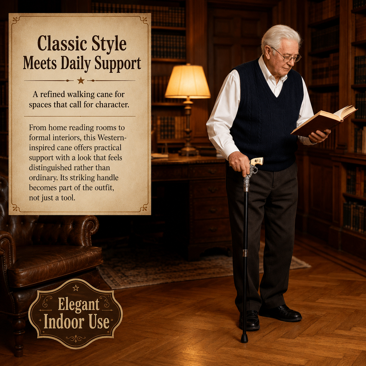🤠 Western Revolver Walking Cane – Adjustable Vintage Design